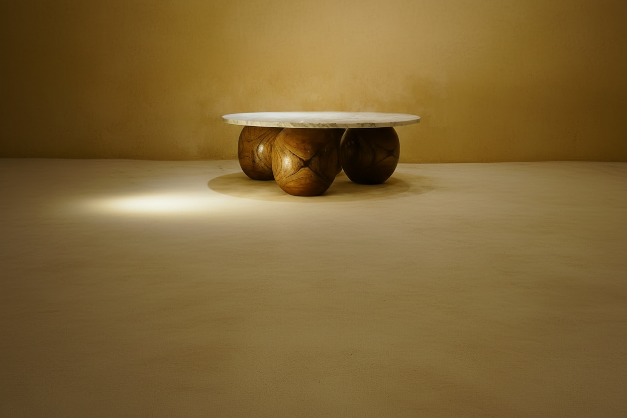 MESA MARMOL Y MADERA